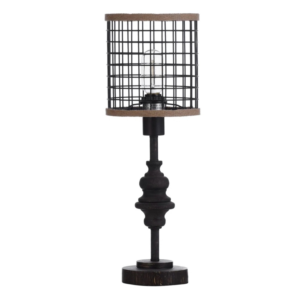 Farmhouse 20"H Black & Brown Metal and Burlap Cage Table Lamp - Picture 2 of 14